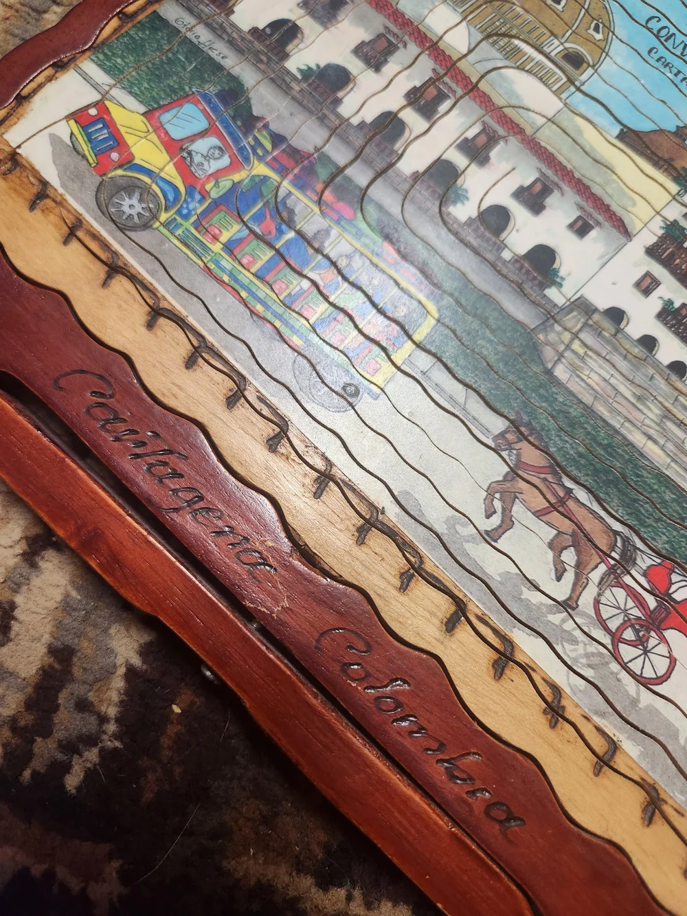 Cartagena Colombian Collapsible Decorative Wooden Basket  Multicolor